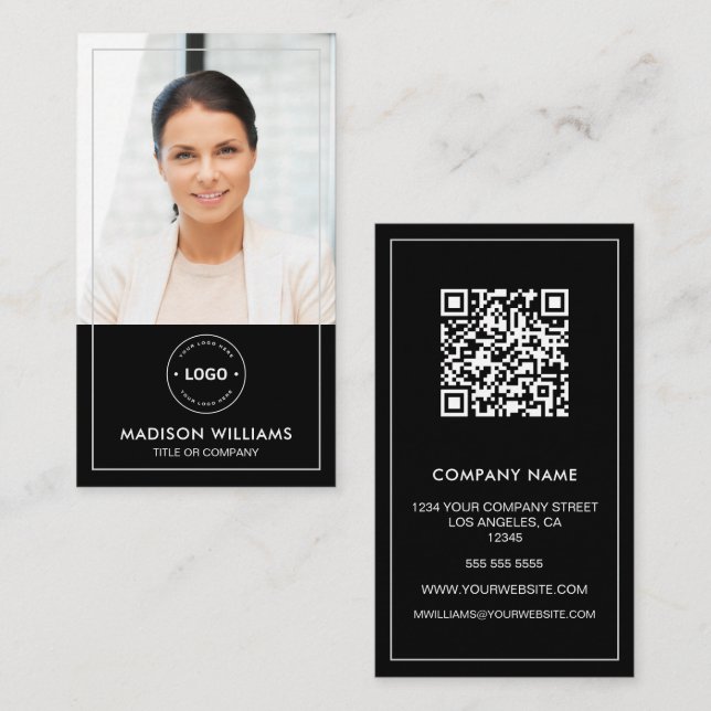 Modern Photo Logo QR Code Business Card (Front/Back)
