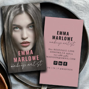 Modern Photo Makeup Artist Smoky Dusty Rose Business Card