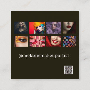 Modern Photo Makeup Artist with QR code Square Business Card