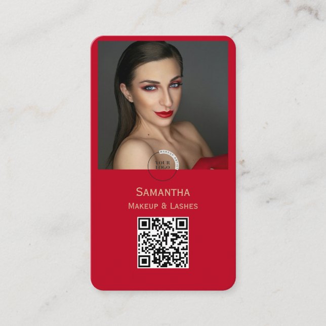 Modern Photo Makeup Business Card logo barcode  (Front)