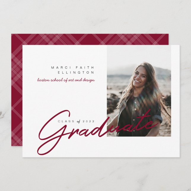 Modern Photo Maroon Graduate Announcement (Front/Back)