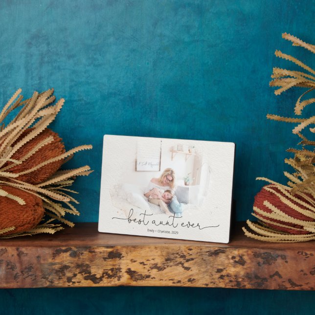 Modern Photo Mask Best Aunt Ever Script Quote Plaque (Side)