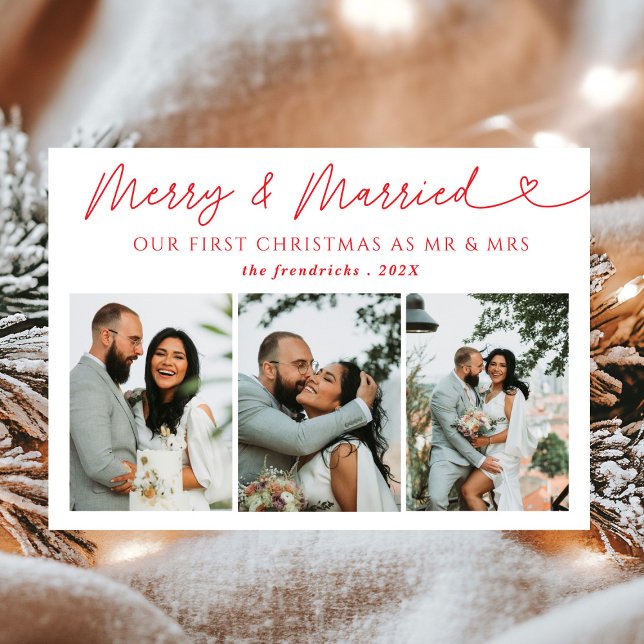 Modern Photo Merry & Married Newlywed Christmas  Holiday Card (Creator Uploaded)