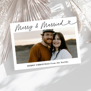 Modern Photo Merry & Married Newlywed Christmas  Holiday Card