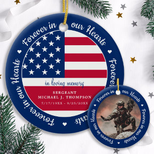 Modern Photo Military Veteran USA Flag Memorial Ceramic Tree Decoration