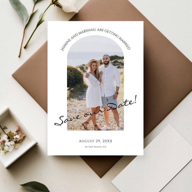 modern photo minimal save the date  announcement (modern minimlaitic save the date card with photo to the brade and groom to be )