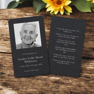 Modern photo minimalist memorial prayer card