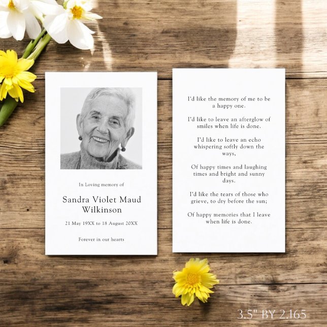 Modern photo minimalist memorial prayer card  (modern minimal photo prayer card , ideal for keepsake to treasure forever )
