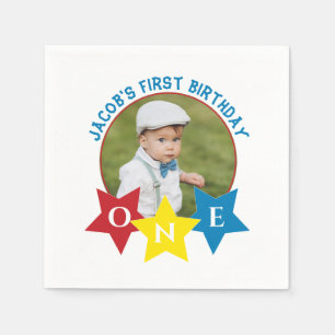 Modern photo minimlistic 1st birthday  napkin