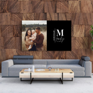 Modern photo monogram family black and white  poster