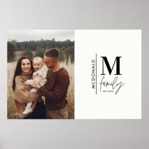 Modern photo monogram family black and white  poster