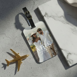 Modern Photo Monogram Newlyweds Travel Luggage Tag