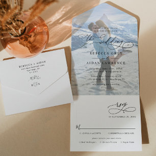 Modern Photo Monogram Wedding All In One Invitation