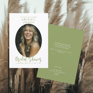 Modern Photo Moss Green Bridal Shower  Invitation