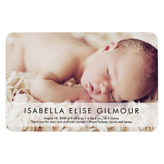 Modern Photo Name Birth Stat Newborn baby Girl Magnet (Horizontal)