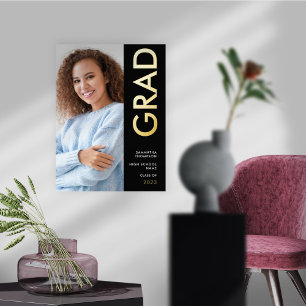 Modern Photo Name Class of 2025 Graduation Black Foil Prints