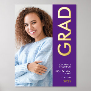 Modern Photo Name Class of 2025 Graduation Purple Foil Prints