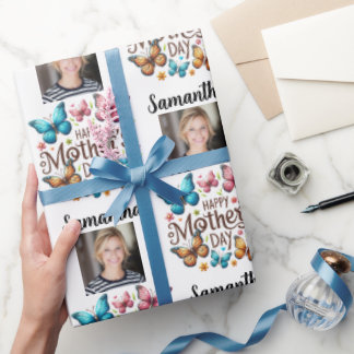 Modern Photo Name Happy Mothers Day  Wrapping Paper