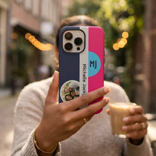 Modern Photo Name Monogram Bold Colorblock iPhone 15 Pro Case
