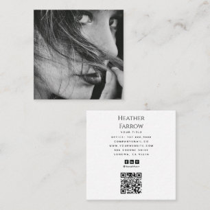 Modern Photo Name Social QR Code Square Business Card