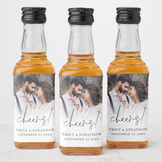 Modern Photo Names Date Cheers Wedding Favour Liquor Bottle Label (Bottles)