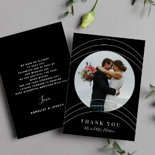 Modern photo names script black and white wedding  thank you card