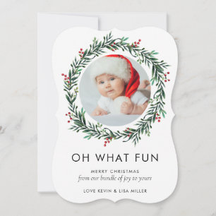Modern Photo New Baby Family Christmas Wreath Holiday Card