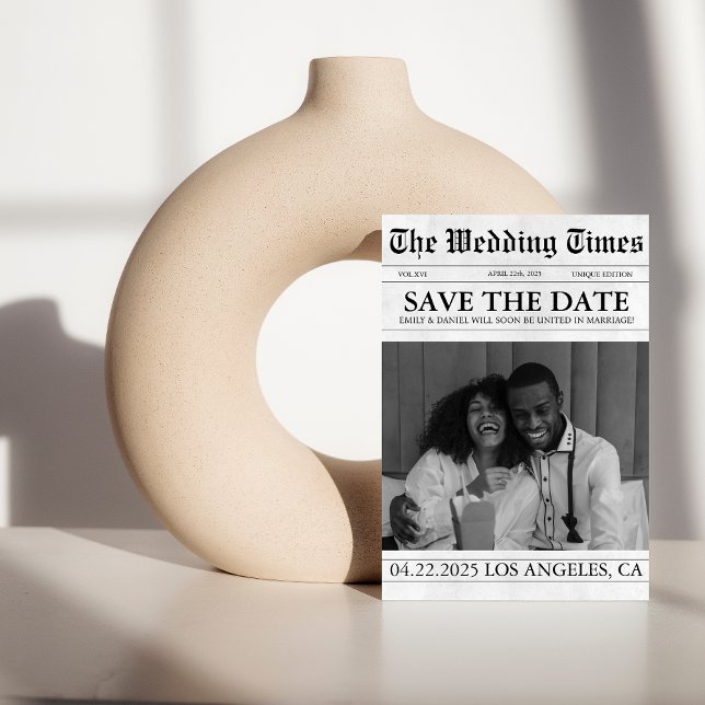 Modern photo newspaper wedding save the date invitation (Creator Uploaded)