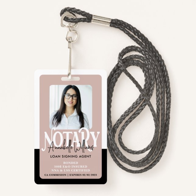 Modern Photo Notary Public ID Badge (Front with Lanyard)