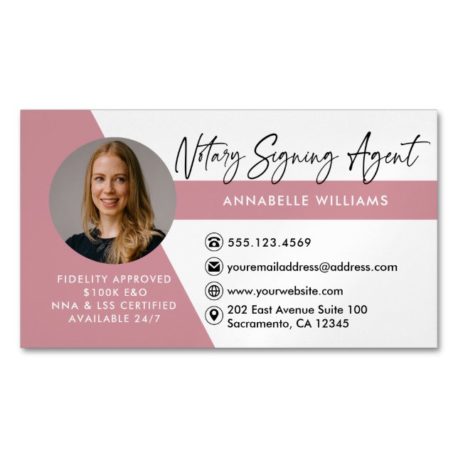 Modern Photo Notary Signing Agent  Magnetic Business Card (Front)