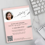 Modern photo notary signing agent QR<br><div class="desc">Modern trendy script professional legal certified notary attorney at law consultant custom personalised black and white and dusty rose promotional flyer with elegant calligraphy and pens.             Easy to personalise with your photo and your automatically generated scanning QR CODE to your website or social media.</div>