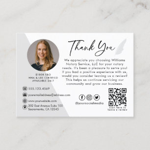 Modern Photo Notary Signing Agent Thank You Business Card