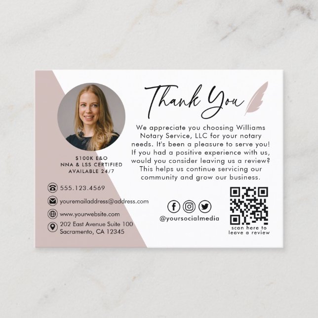 Modern Photo Notary Signing Agent Thank You Business Card (Front)
