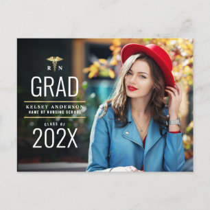Modern photo nursing school grad announcement postcard