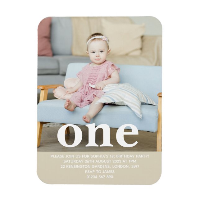 Modern photo One First Birthday Invitation Magnet (Vertical)
