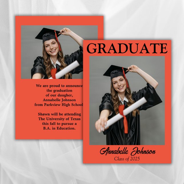 Modern Photo Orange Graduation Announcement (Creator Uploaded)