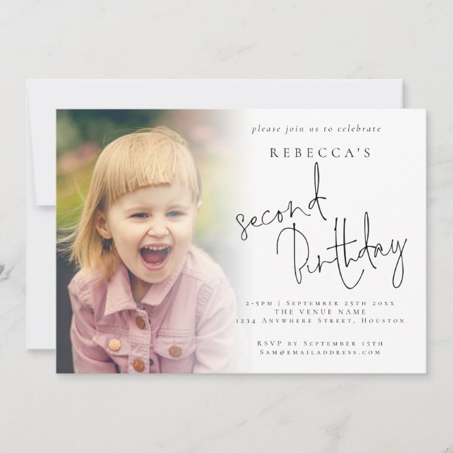Modern Photo Overlay 2nd Birthday Party Invitation (Front)