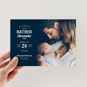 Modern Photo Overlay Baby Boy Birth Announcement