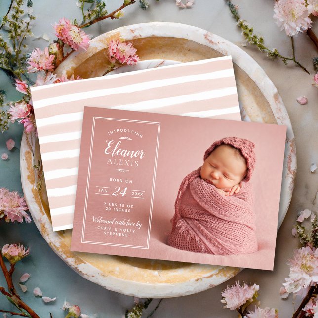 Modern Photo Overlay Baby Girl Birth Announcement (Creator Uploaded)