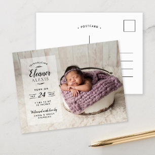 Modern Photo Overlay Birth Announcement Postcard
