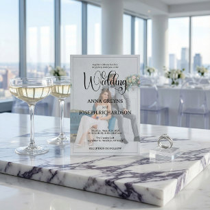 Modern Photo Overlay Black Calligraphy Wedding  Invitation