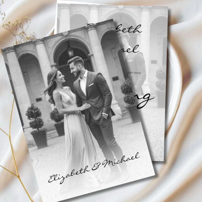 Modern Photo Overlay Elegant Black White Wedding  Invitation (Creator Uploaded)