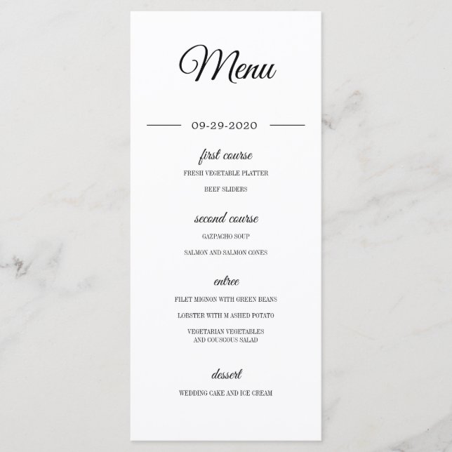 Modern  Photo Overlay Elegant Wedding Menu (Front)