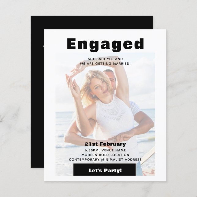 Modern Photo Overlay ENGAGEMENT Party Announcement (Front/Back)