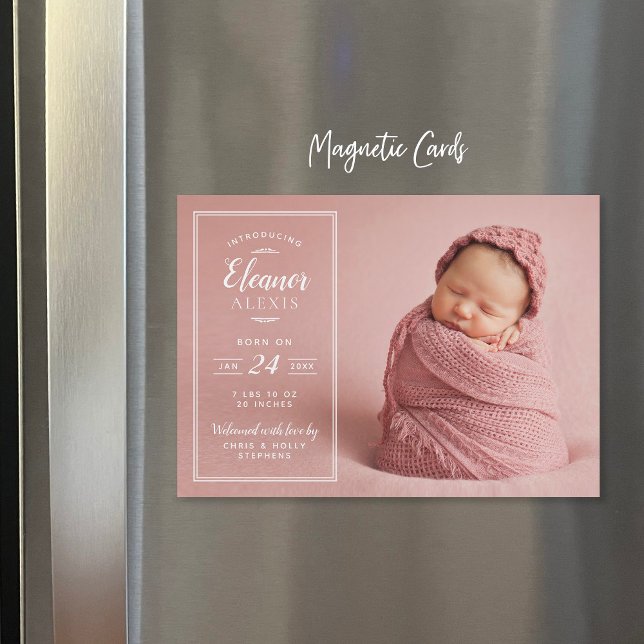 Modern Photo Overlay Magnetic Birth Announcement (Creator Uploaded)