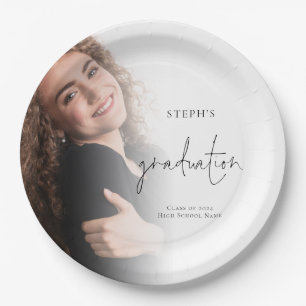 Modern Photo Overlay Name 2024 Graduation Party Paper Plate