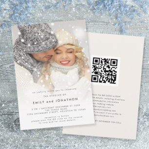 Modern Photo Overlay QR Christmas Wedding Invitation