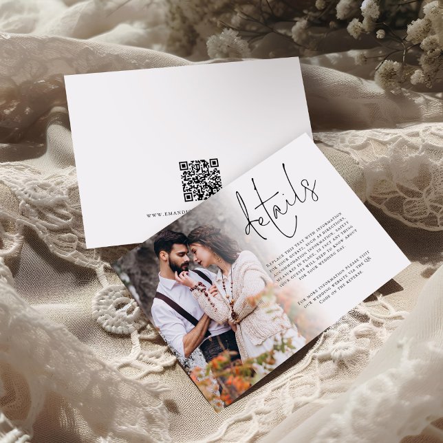 Modern Photo Overlay QR Code Details Wedding Enclosure Card (Front and back view)