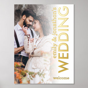 Modern Photo Overlay Rotated Text Welcome Wedding Foil Prints