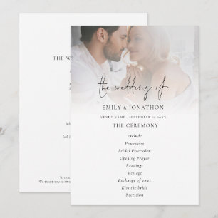 Modern Photo Overlay Script Wedding Program Card